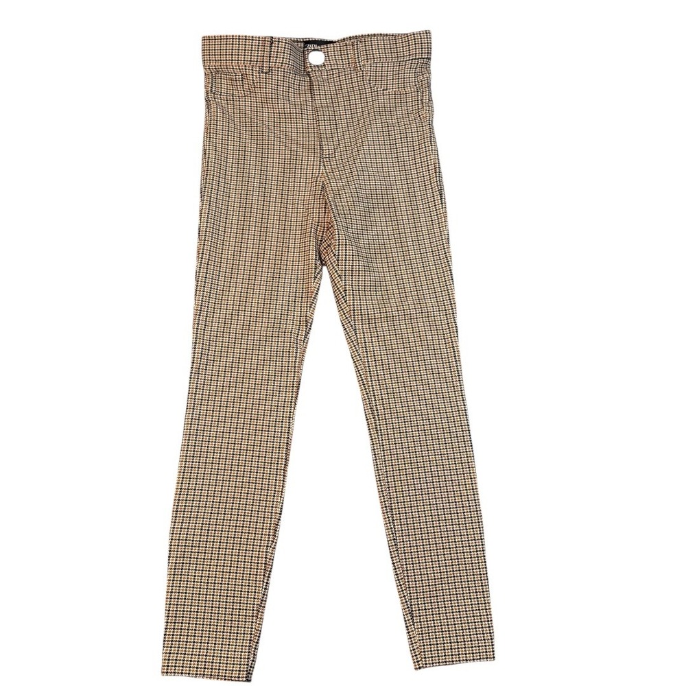 Zara Houndstooth Print  Skinny Gingham HighWaisted Pants Brown Black Women L 666